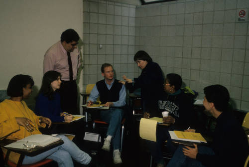 Urban Teaching Corps members sitting at desks in 1992. (Image courtesy of DePaul University Special Collections and Archives)